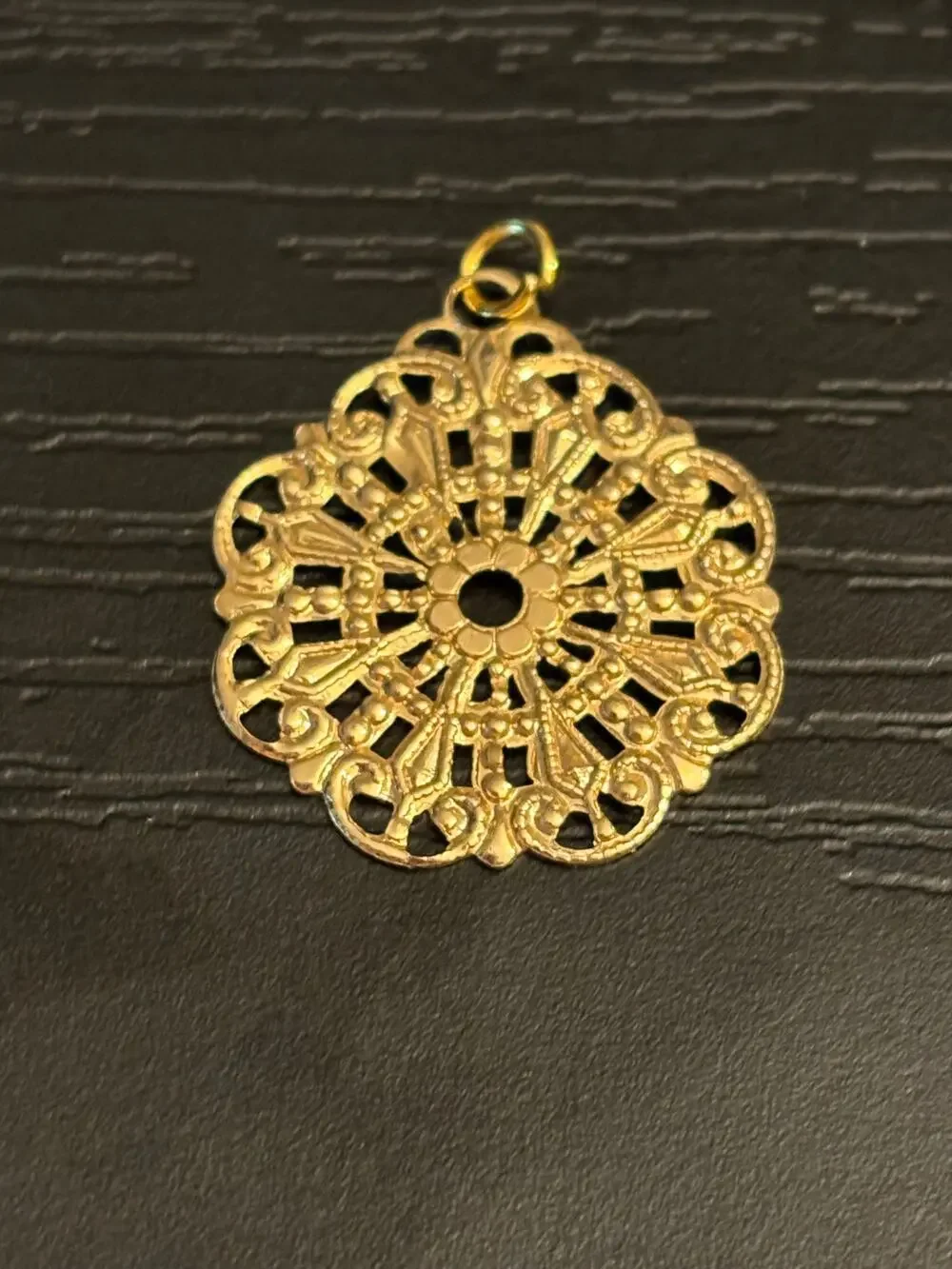 Vintage Gold Tone Filigree Floral Medallion Pendant